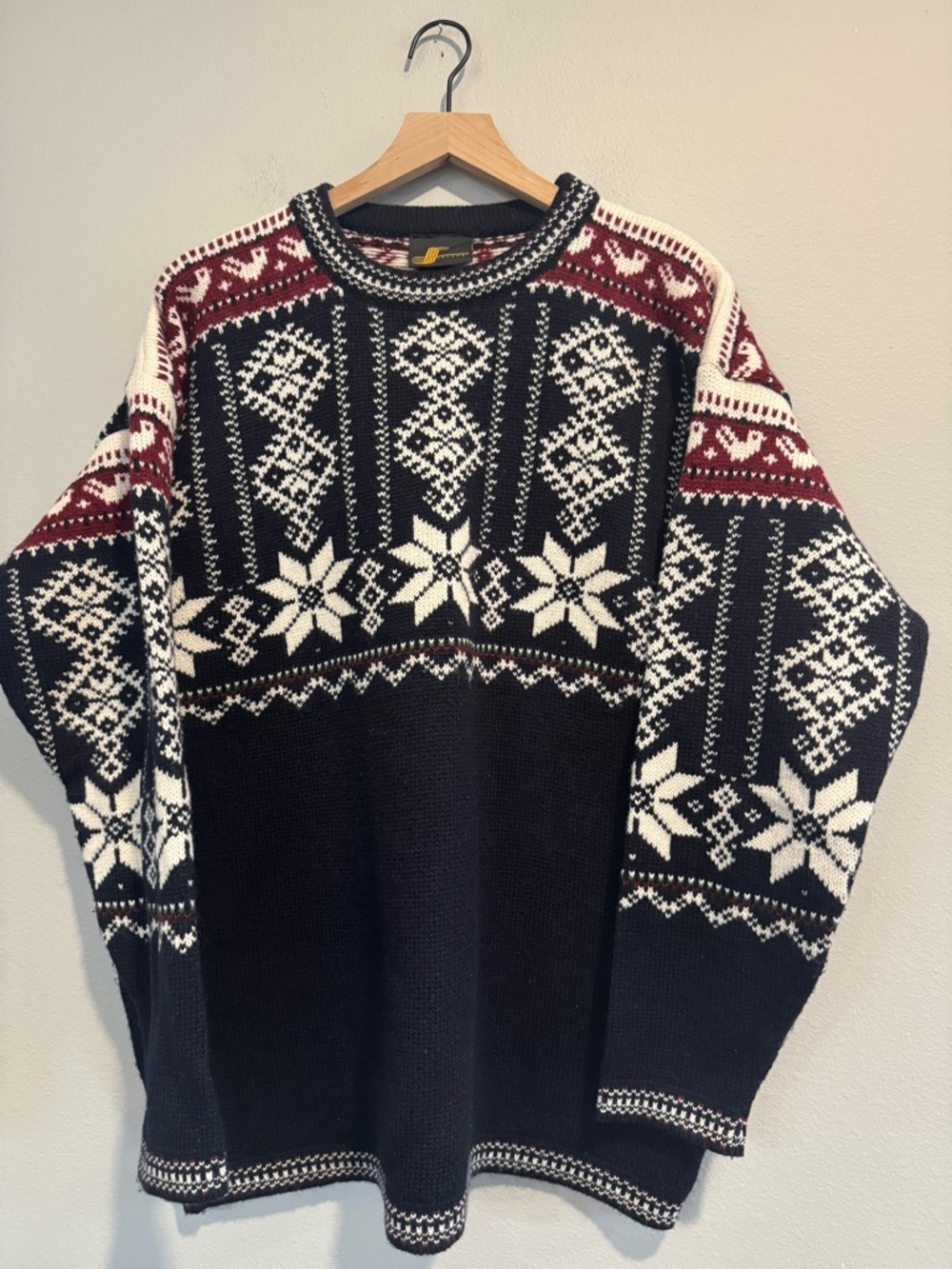 VTG Levandi Men's Navy Fair Isle Nordic Snowflake Sweater Classic Wool L